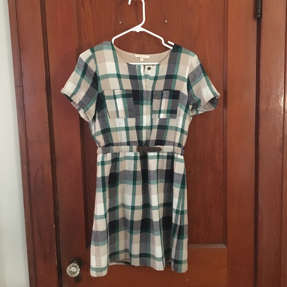 Blue, green, tan plaid dress